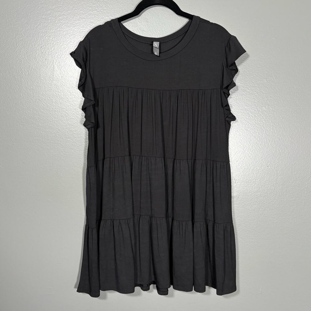 Alya Women's Black Minimalist Boho Tiered Mini Dress - Size Small - Casual Goth